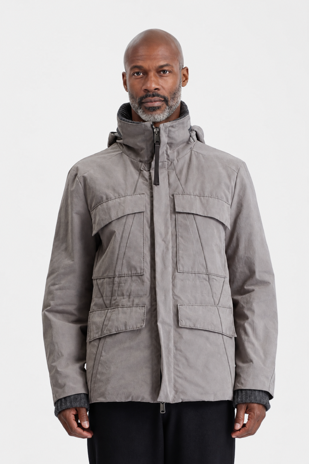 Quilted Utility Down Jacket W/ Virgin Wool Collar Clay