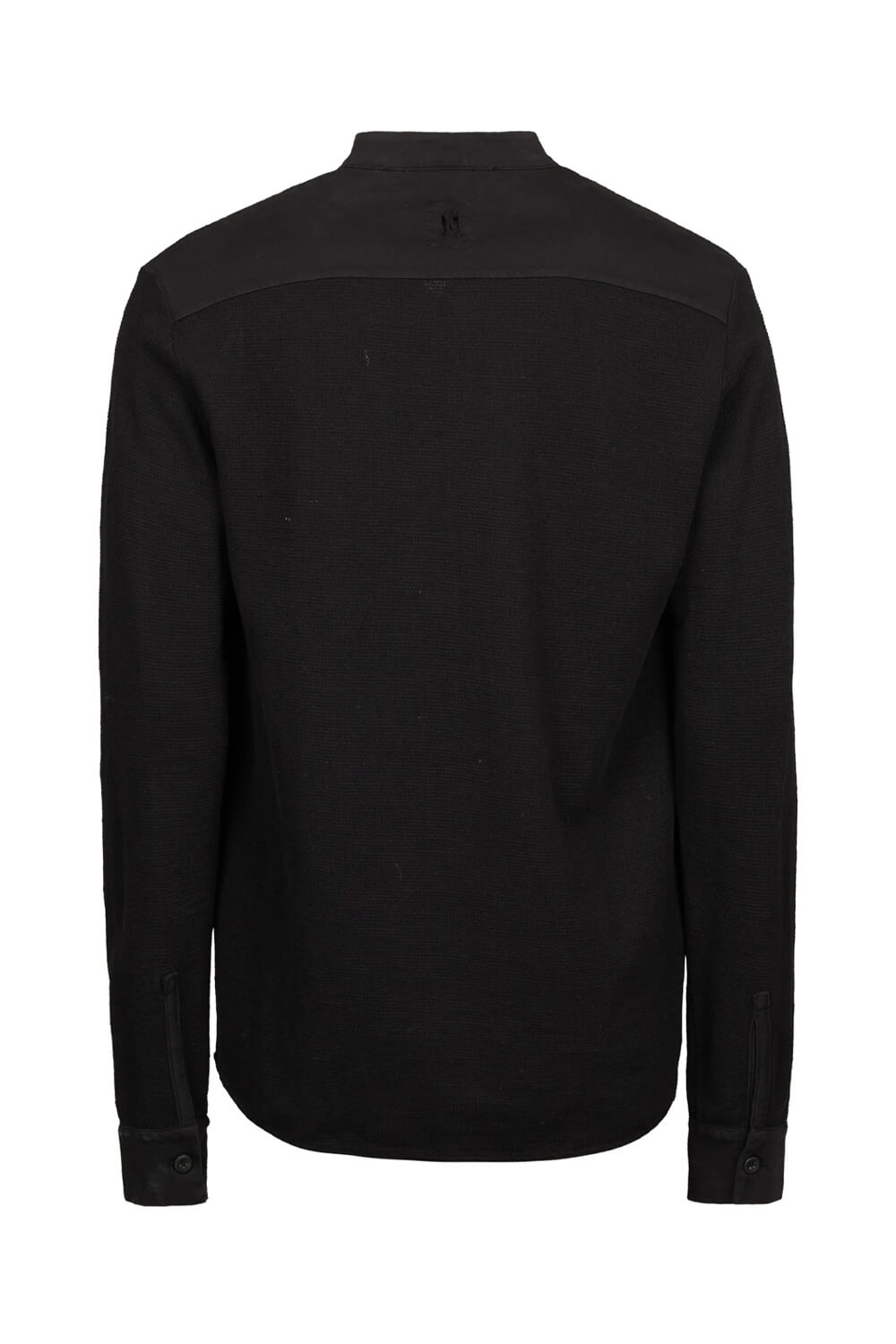 Textured Cotton Mandarin Collar Shirt Black