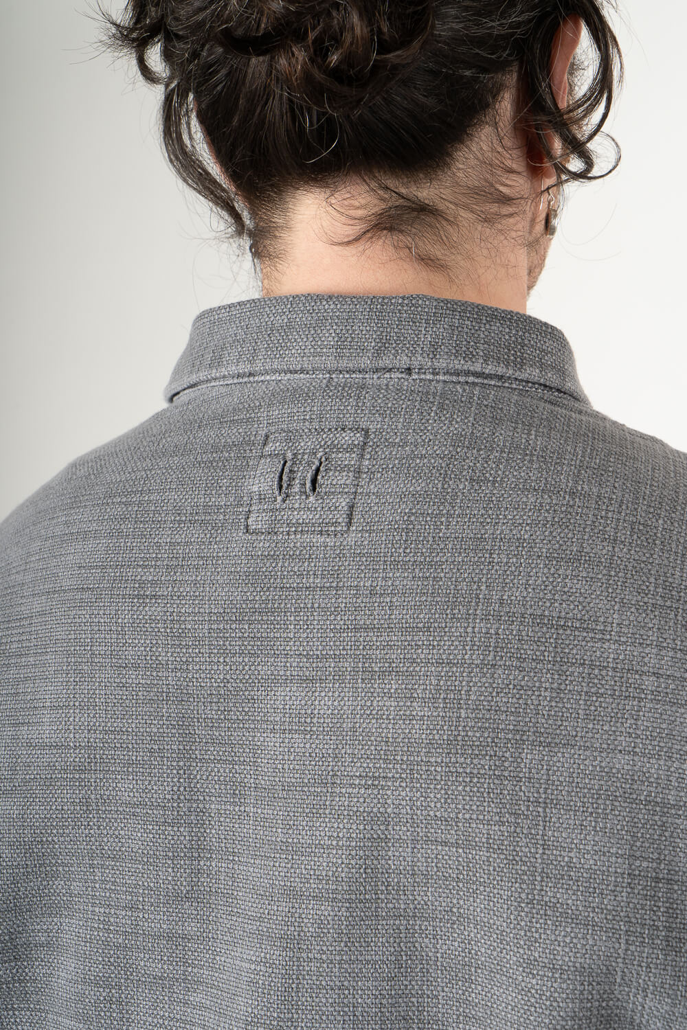 Textured Cotton Front Pocket Overshirt Grey