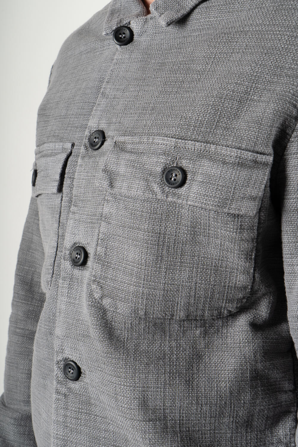 Textured Cotton Front Pocket Overshirt Grey