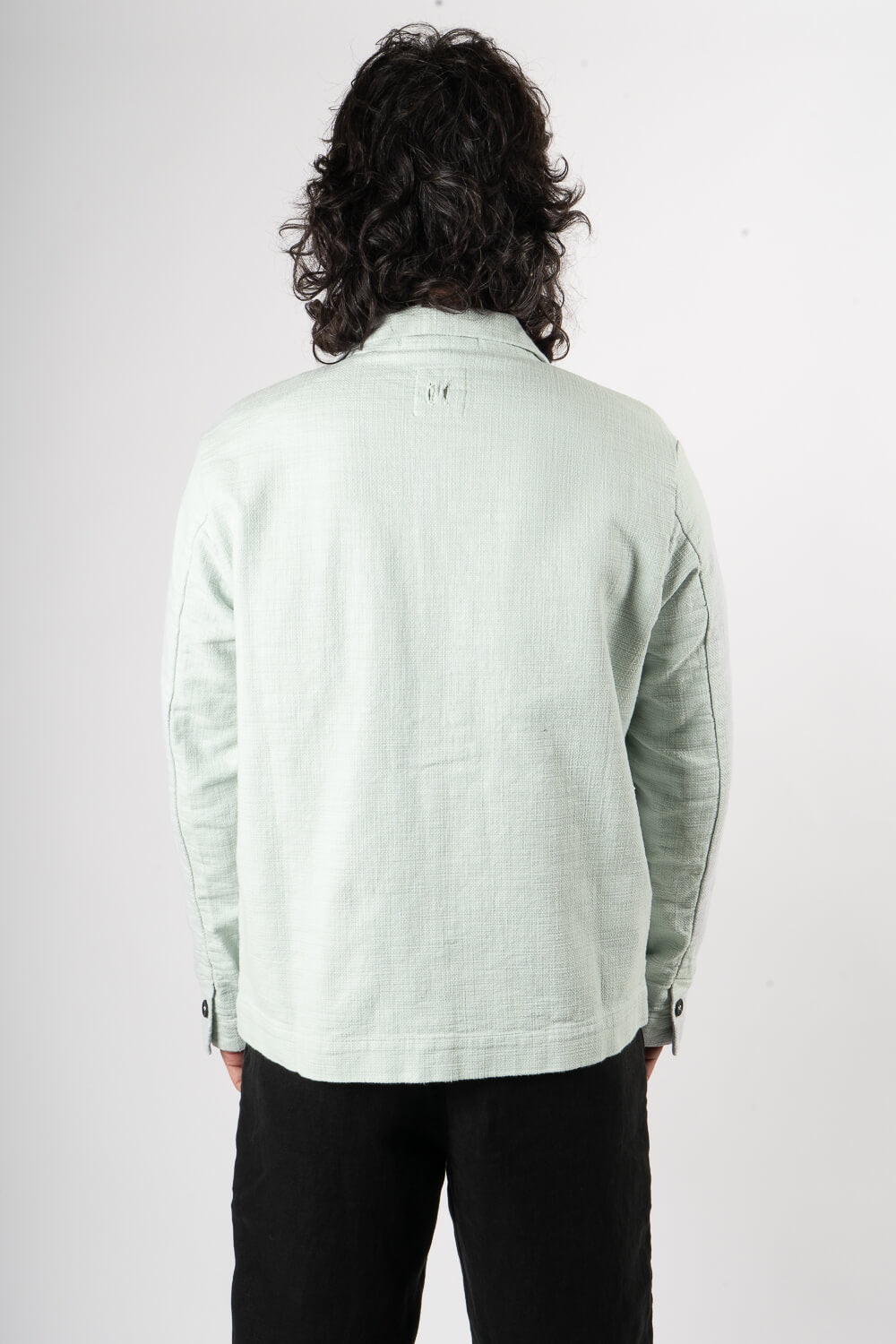 Textured Cotton Front Pocket Overshirt Matcha