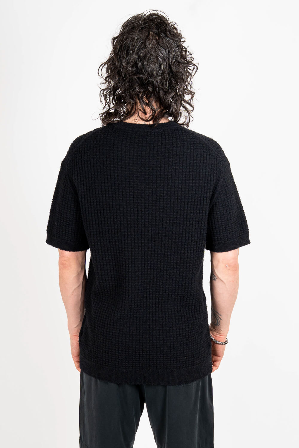 Textured Cotton Round Neck T-Shirt Black