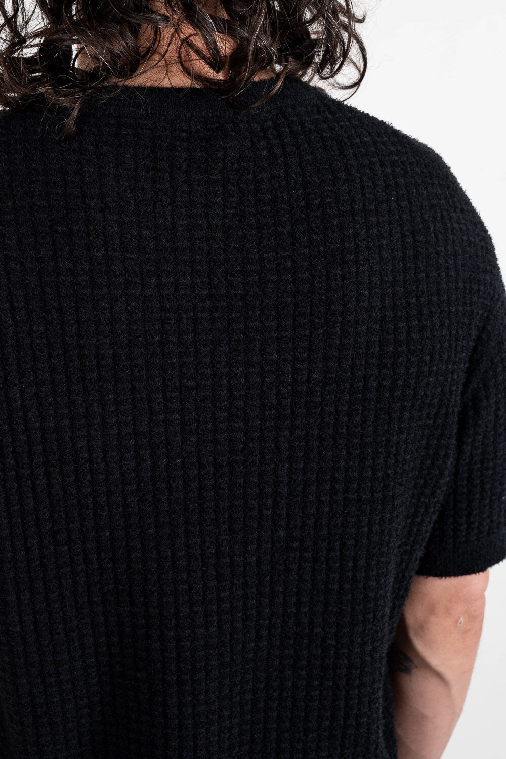 Textured Cotton Round Neck T-Shirt Black