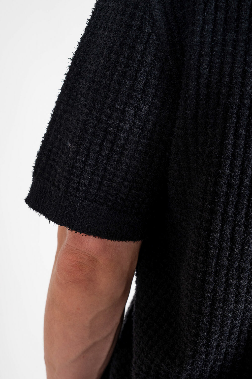 Textured Cotton Round Neck T-Shirt Black