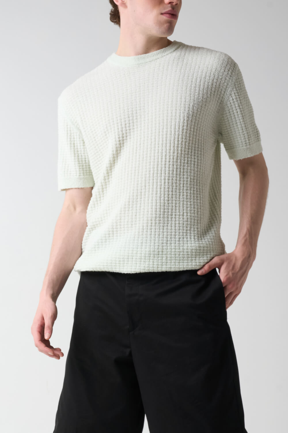 Textured Cotton Round Neck T-Shirt Mint