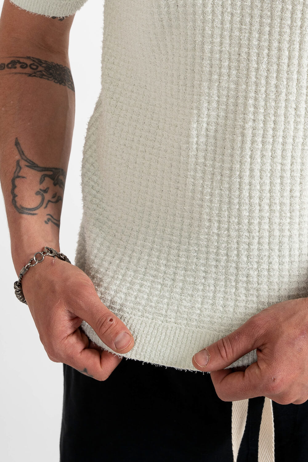 Textured Cotton Round Neck T-Shirt Mint