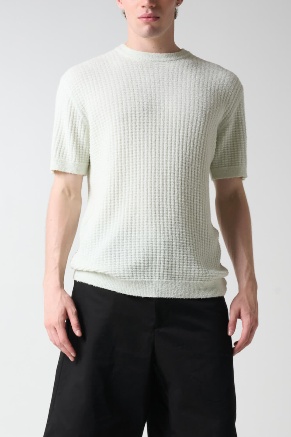 Textured Cotton Round Neck T-Shirt Mint