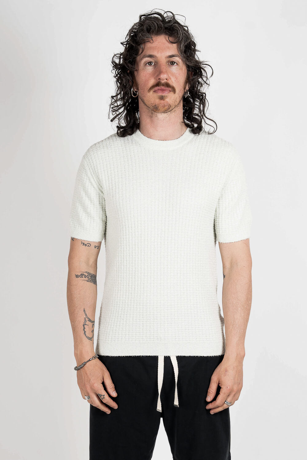 Textured Cotton Round Neck T-Shirt Mint