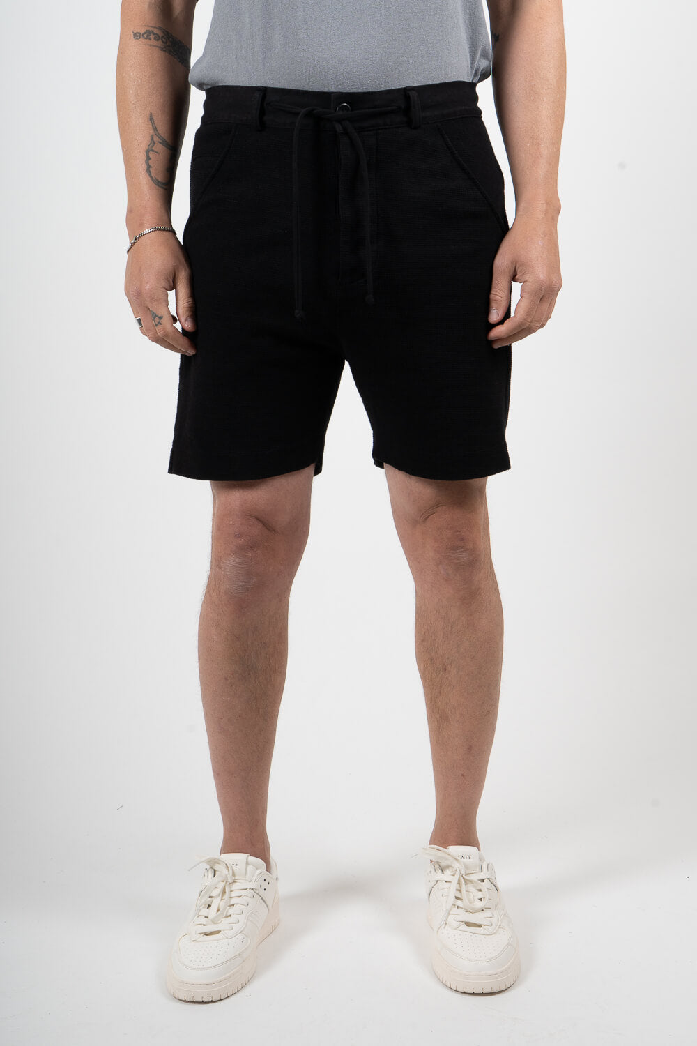 Textured Cotton Shorts Black