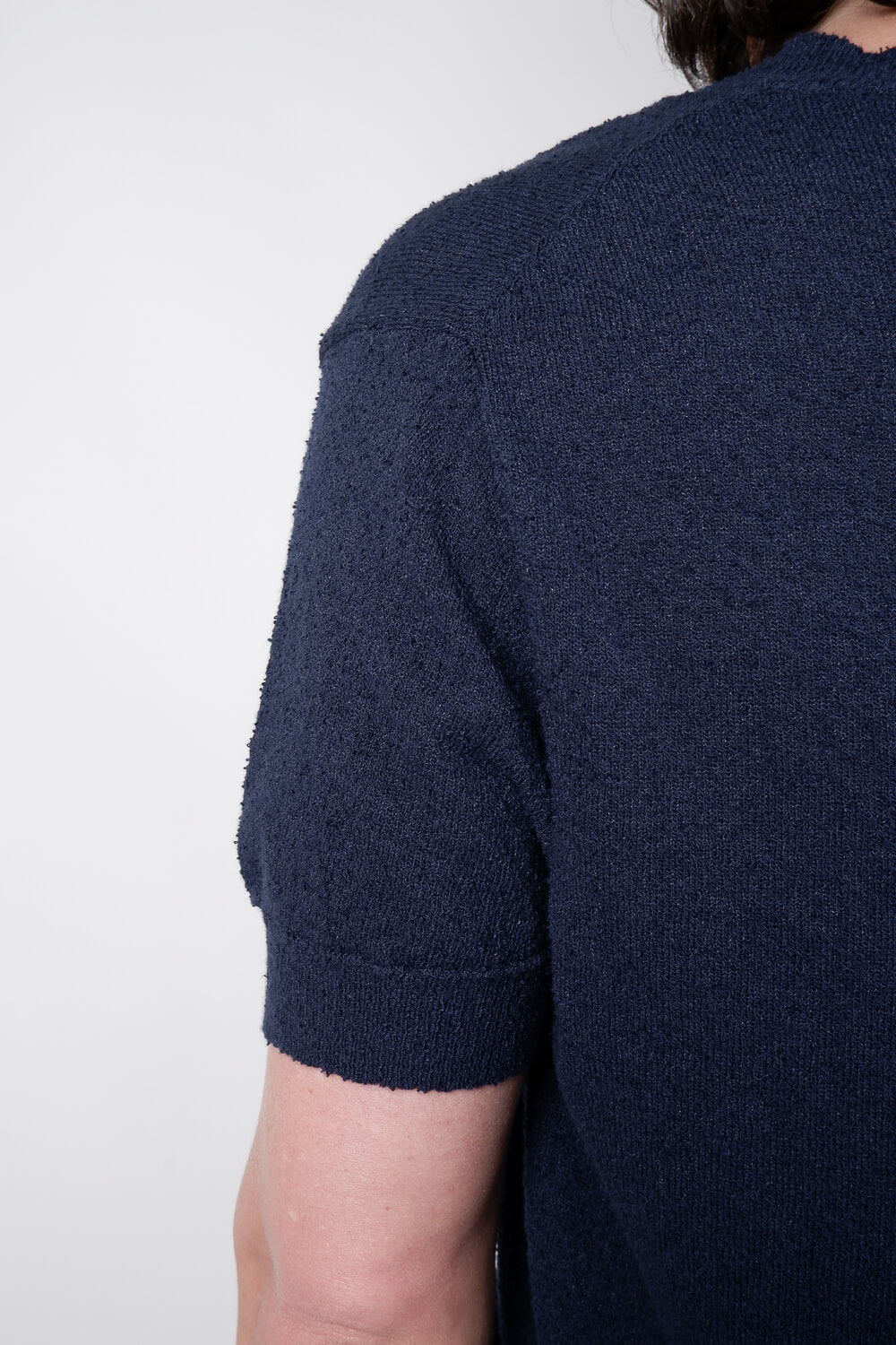 Textured Cotton T-Shirt Navy