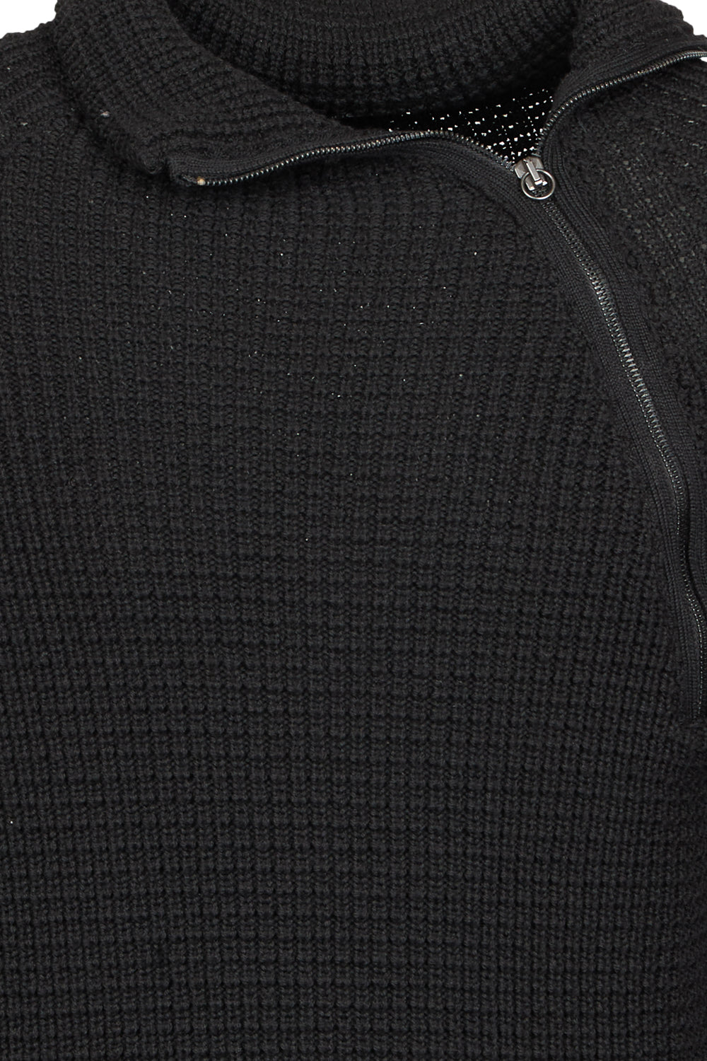 Textured Rib Lana Wool Half Zip Funnel Neck Jumper Black