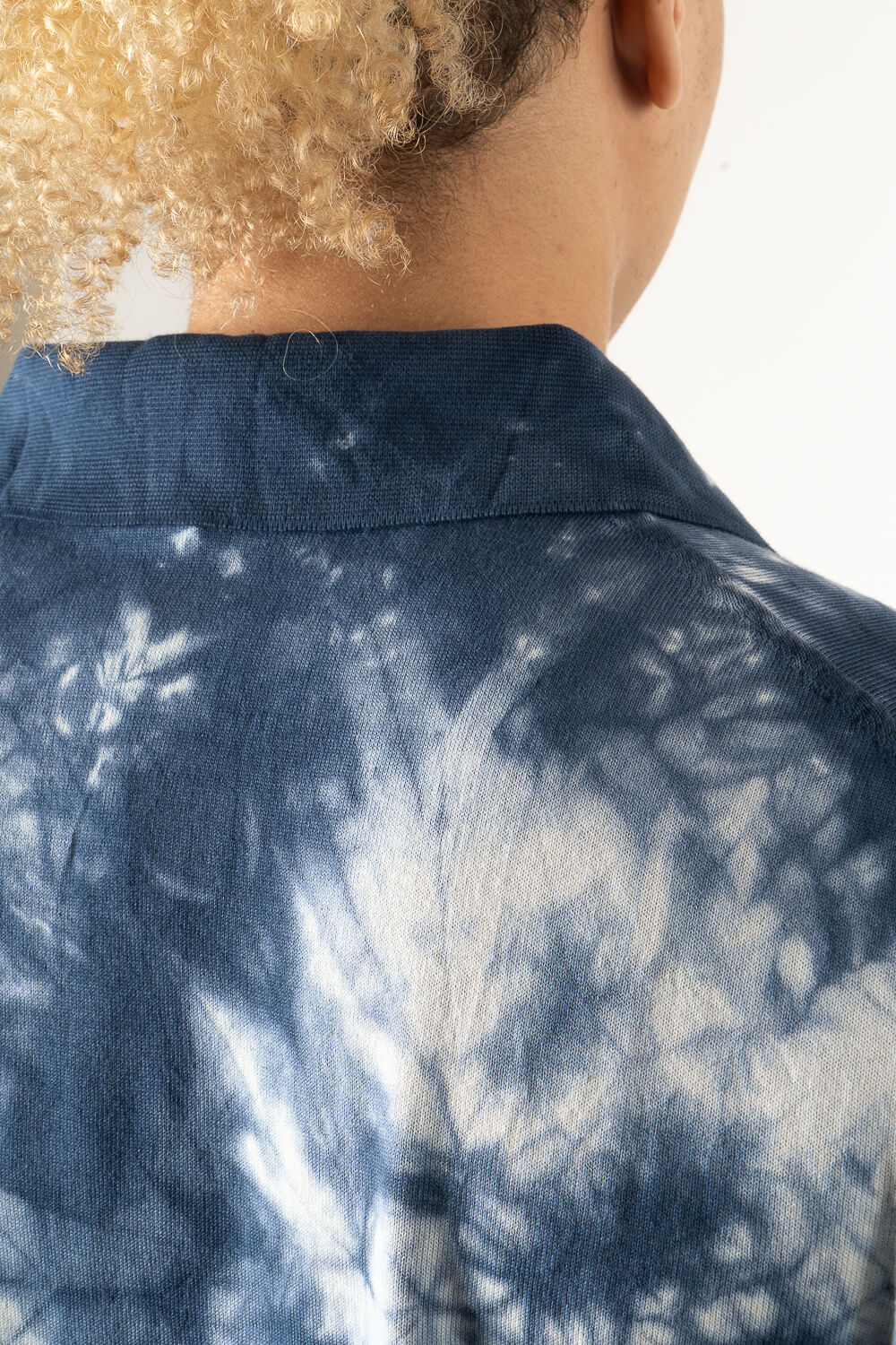 Tie-Dye Effect Italian Cotton Button-Up Shirt Blue
