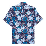 Tropical Turtles Ramie Bowling Shirt Blue