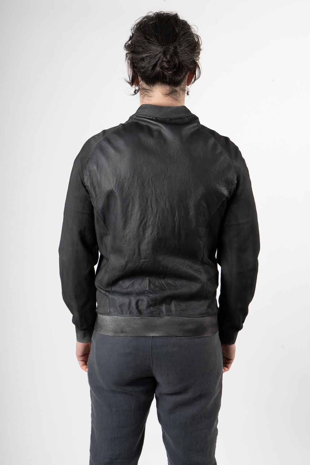 Tuscan Cold-Dye Effect Leather Jacket W/ Jersey Cotton Arms Blue/Black