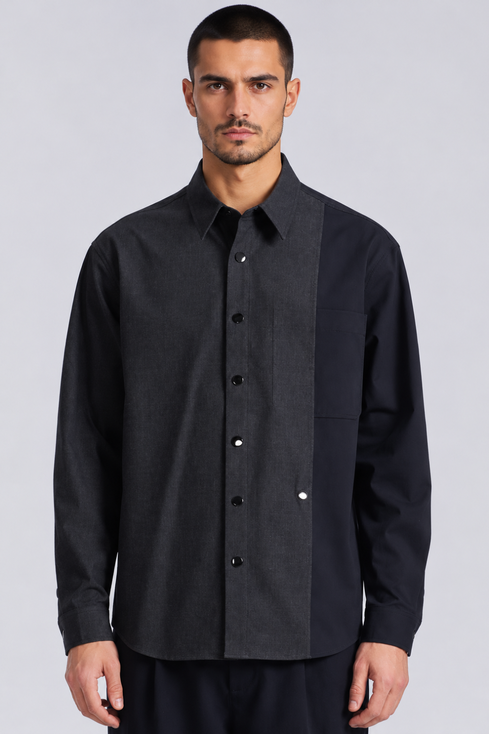 Functional Hooded Shirt/Jacket W/ Contrast Panels Black