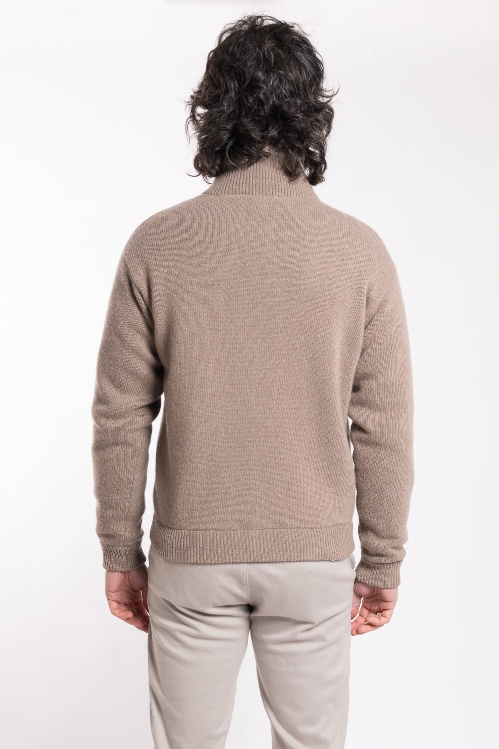 Ultra Fine Lana Merino Wool Zip-Up Bomber Jacket Dark Sand