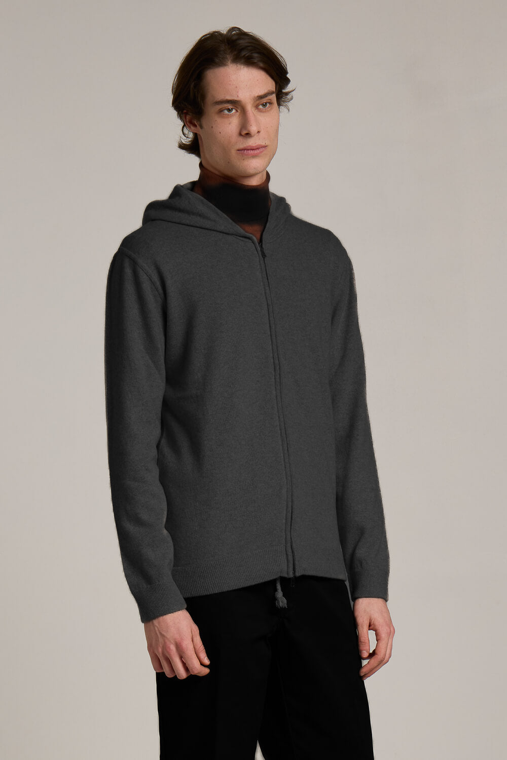 Ultra Fine Merino Wool Zip-Up Hoodie Charcoal Grey