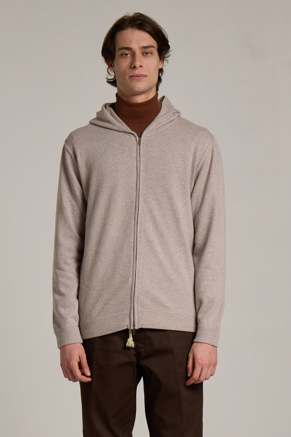 Ultra Fine Merino Wool/Cashmere Zip-Up Hoodie Oat
