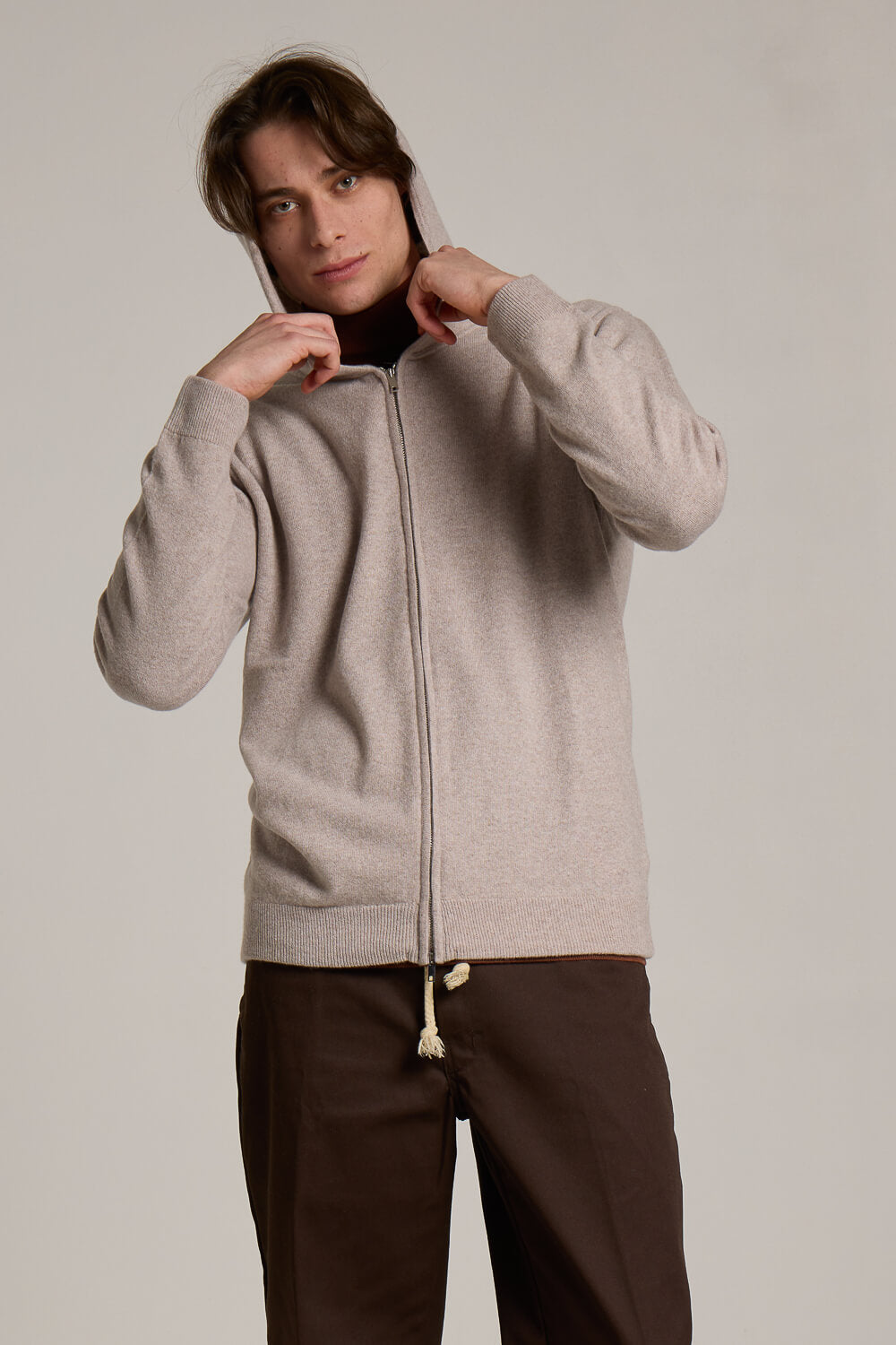 Ultra Fine Merino Wool/Cashmere Zip-Up Hoodie Oat