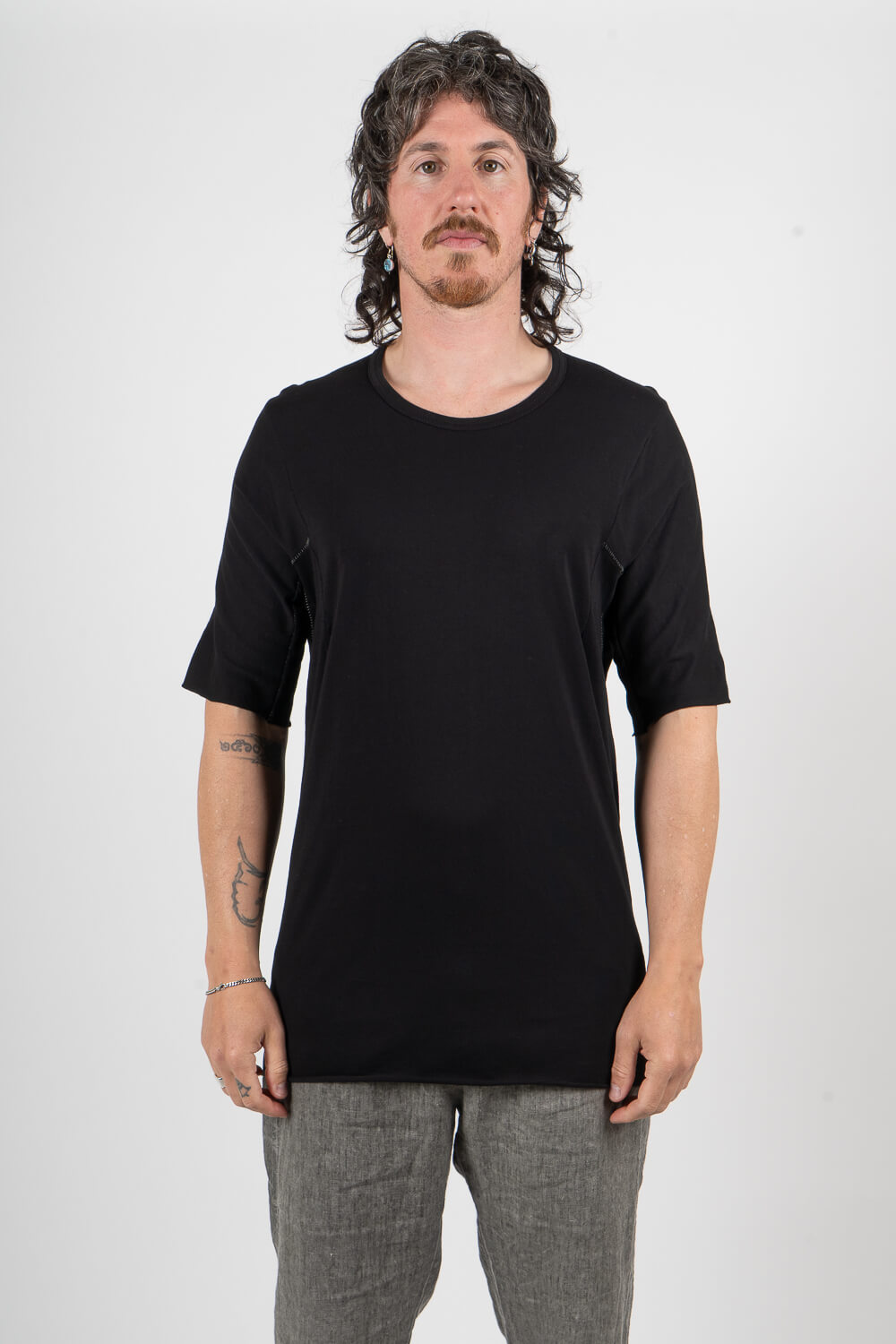 Ultra Soft Cotton/Linen Round Neck T-Shirt Black