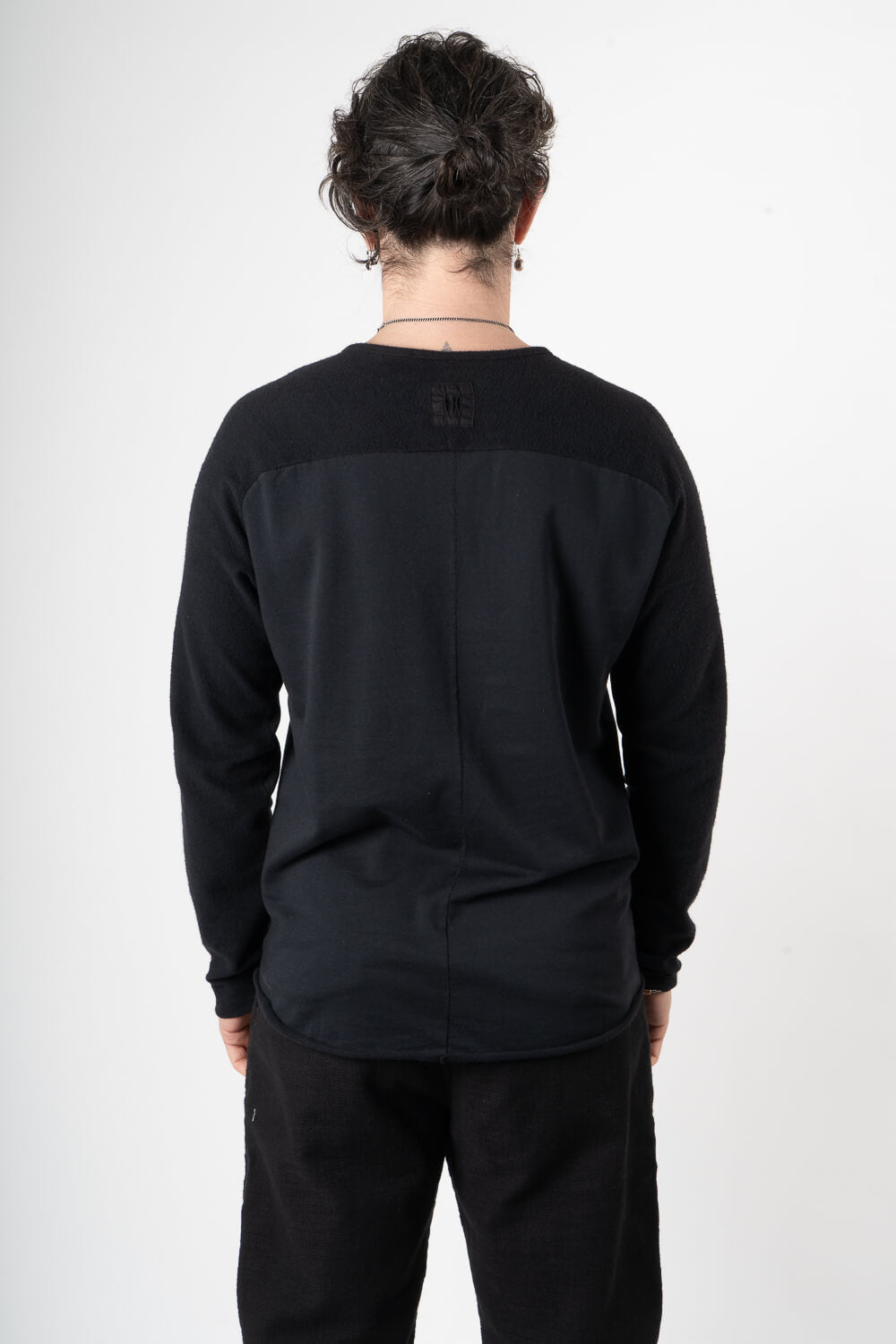 Ultra Soft Raw Neck Jersey Cotton Sweatshirt Black