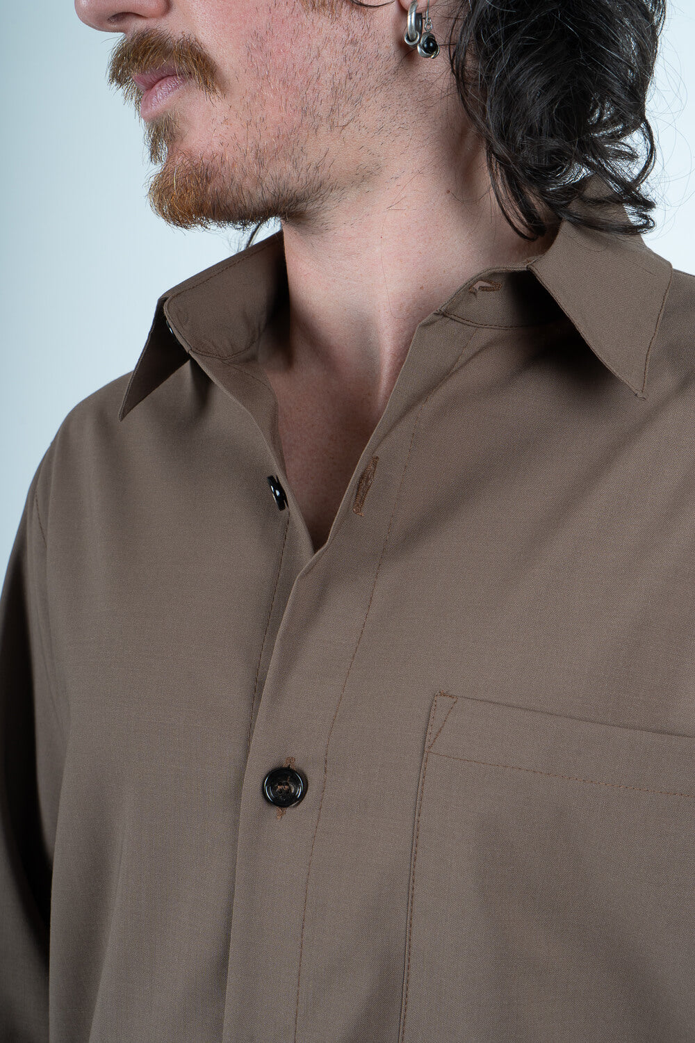 Ultrafine Blake Pocket Detail Button-Up Cotton Shirt Brown