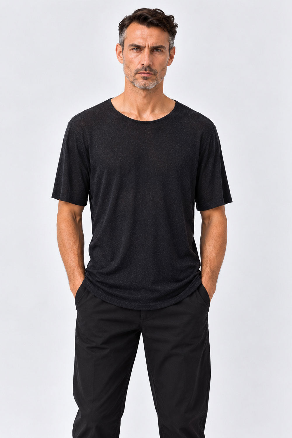 Velour Round Neck T-Shirt Black