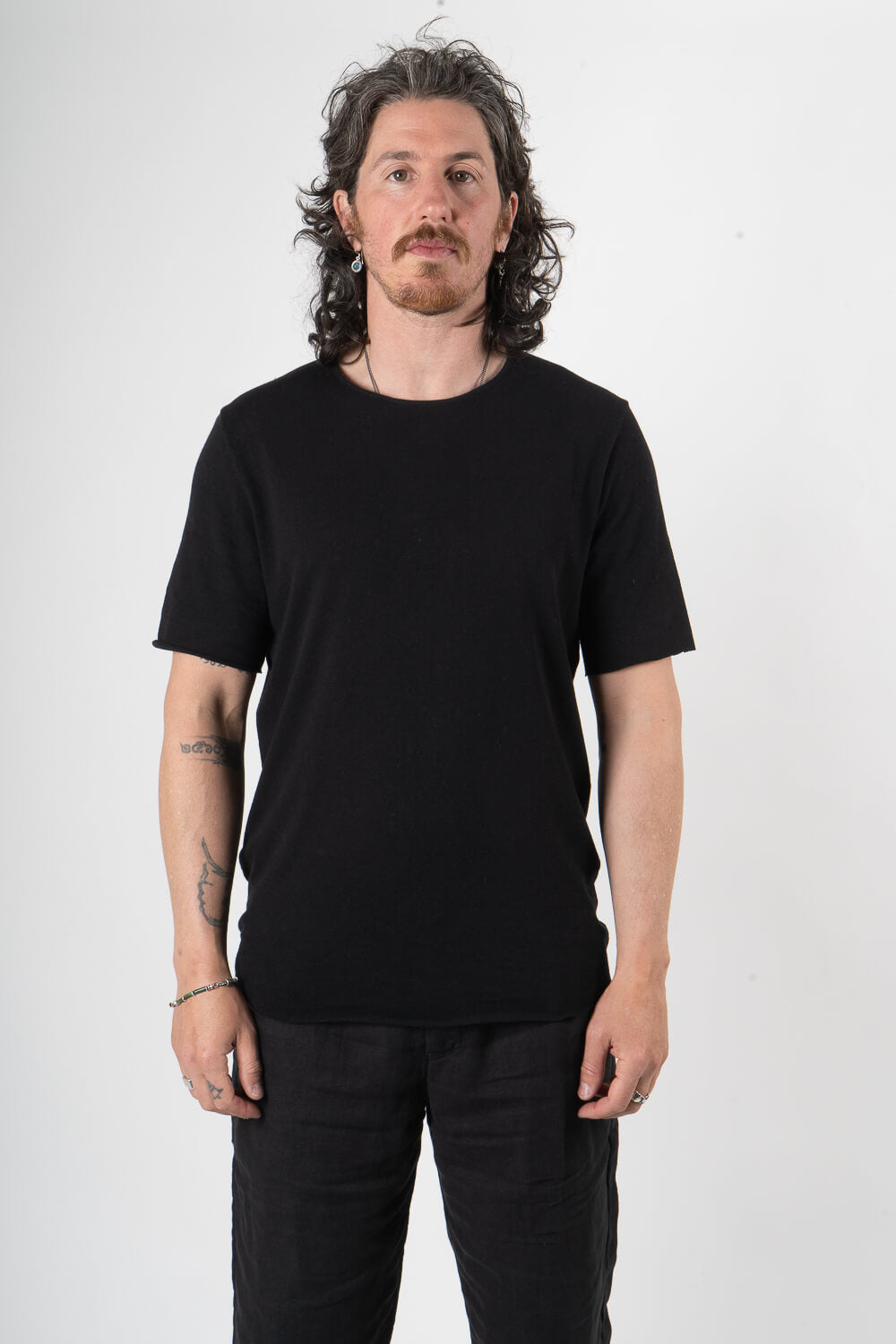 Velour Round Neck T-Shirt Black