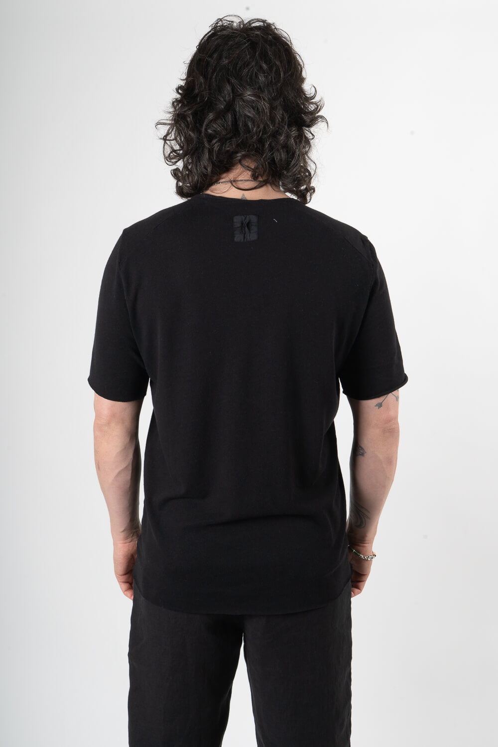 Velour Round Neck T-Shirt Black