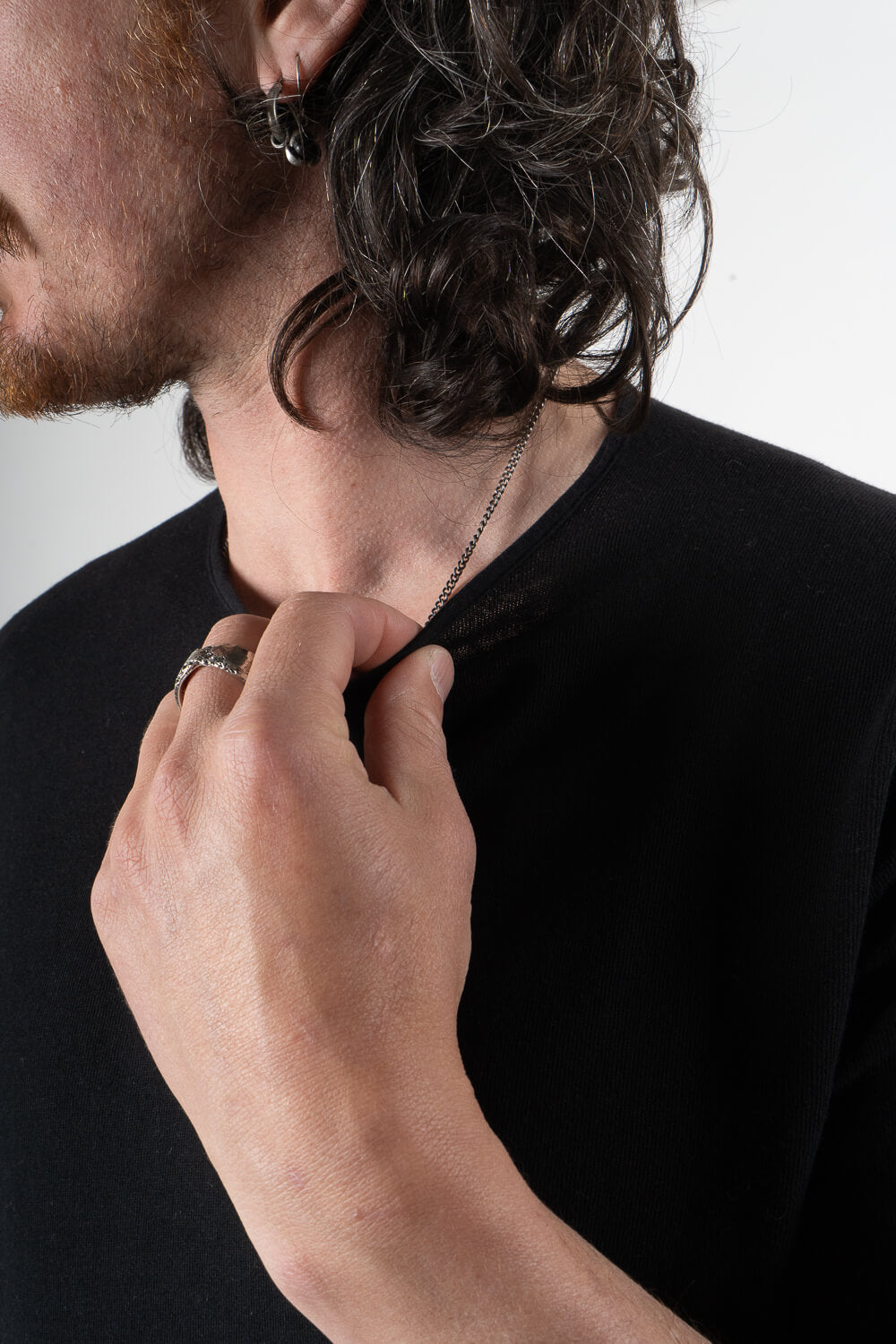 Velour Round Neck T-Shirt Black