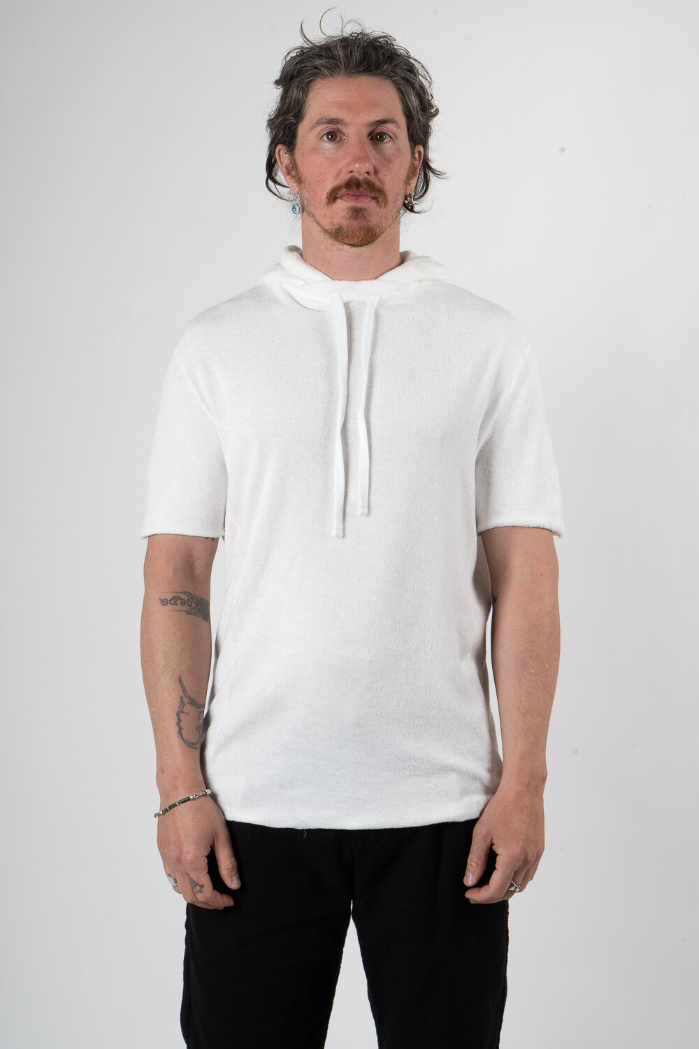 Velour Short Sleeve Hoodie Cream