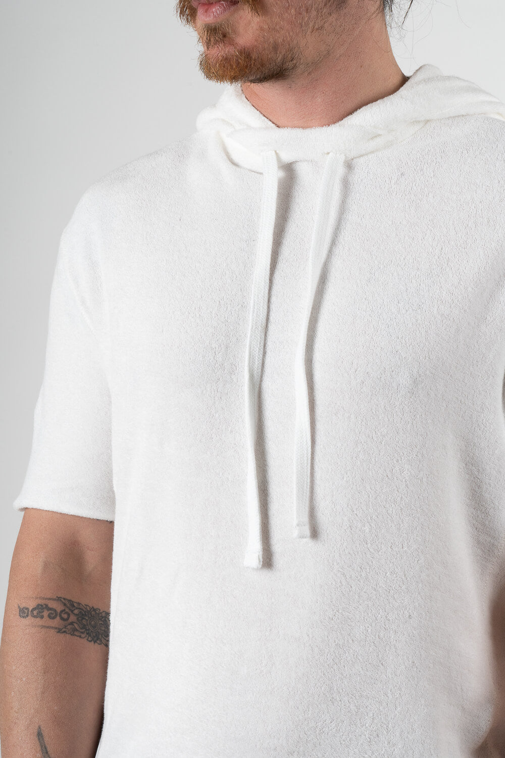 Velour Short Sleeve Hoodie Cream