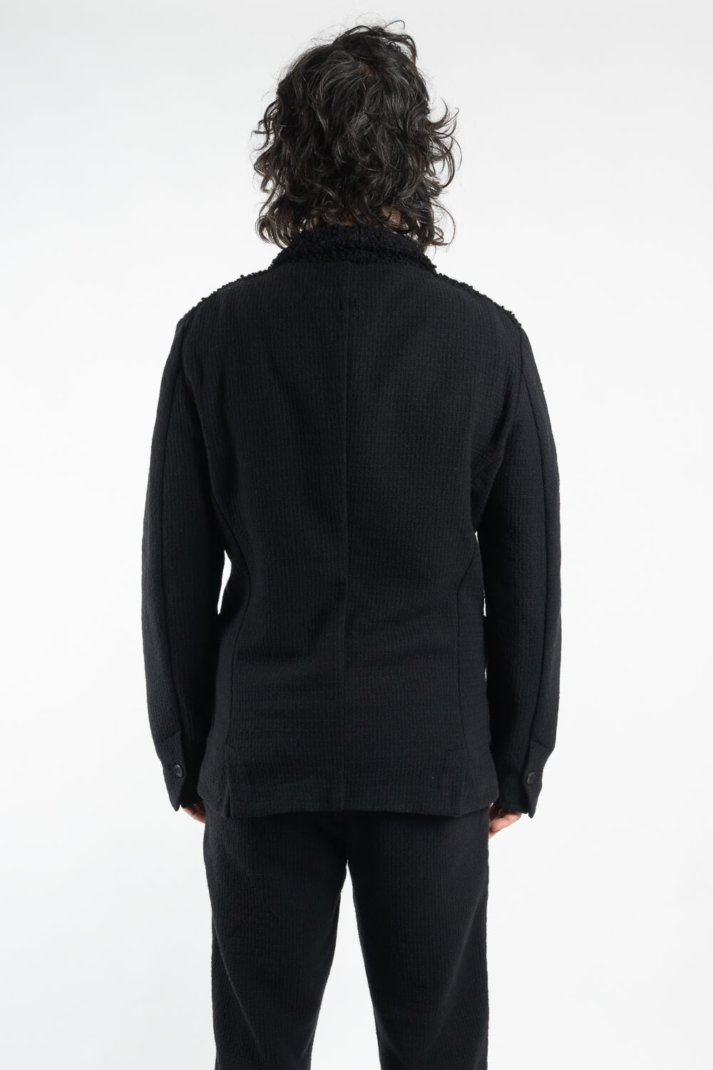 Virgin Wool Blend Textured Front Pocket Blazer/Jacket Black