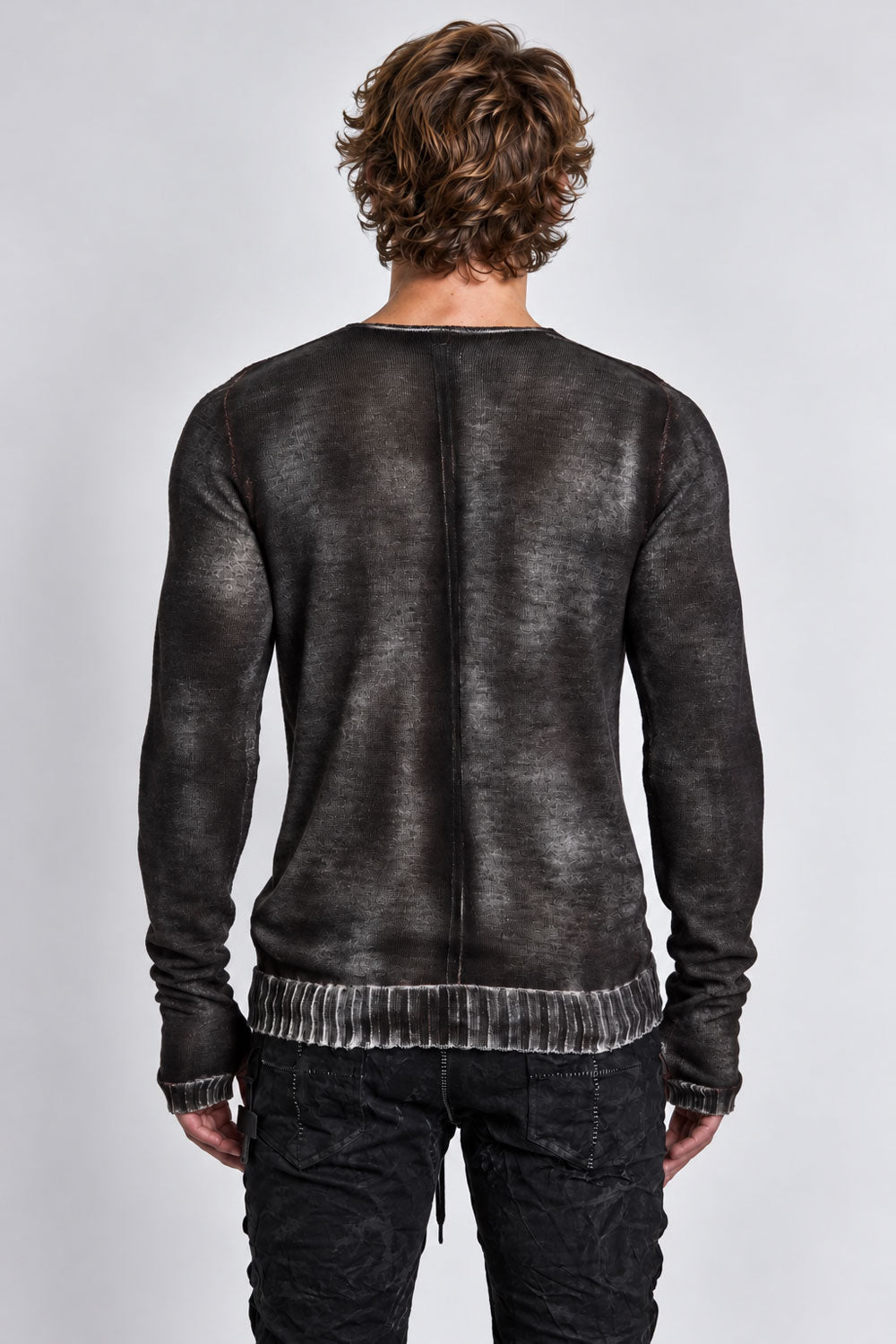 Washed Knit Jumper W/ Contrast Hem Black