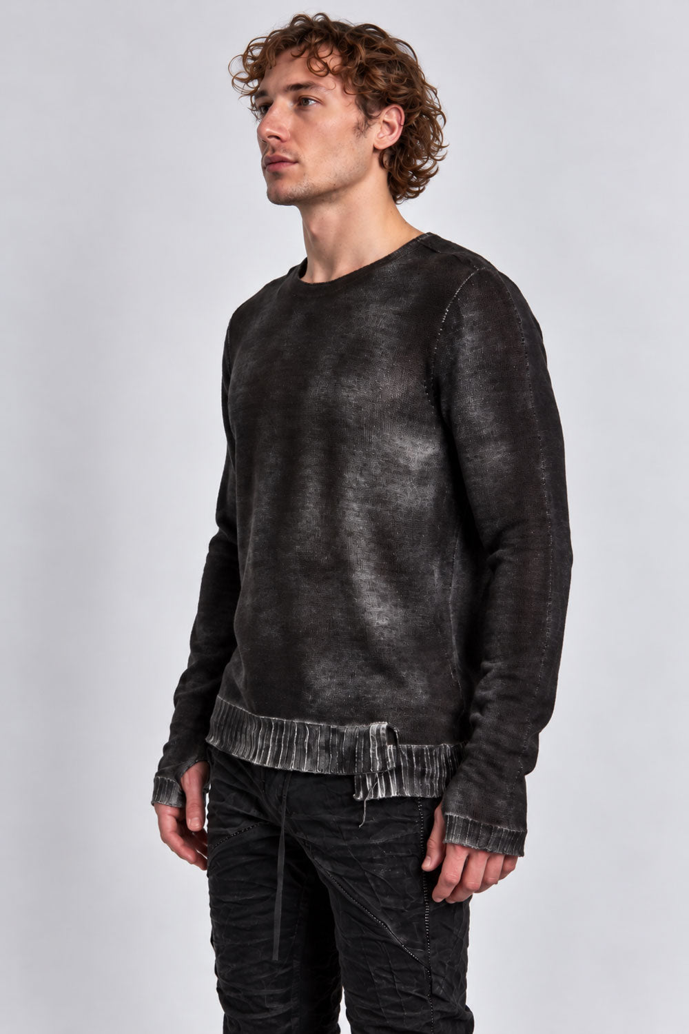 Washed Knit Jumper W/ Contrast Hem Black