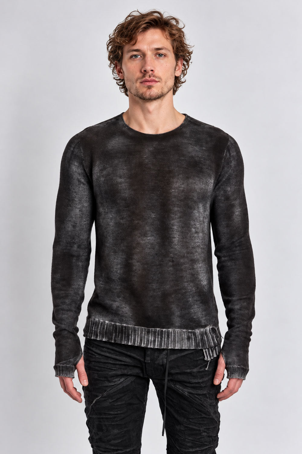 Washed Knit Jumper W/ Contrast Hem Black