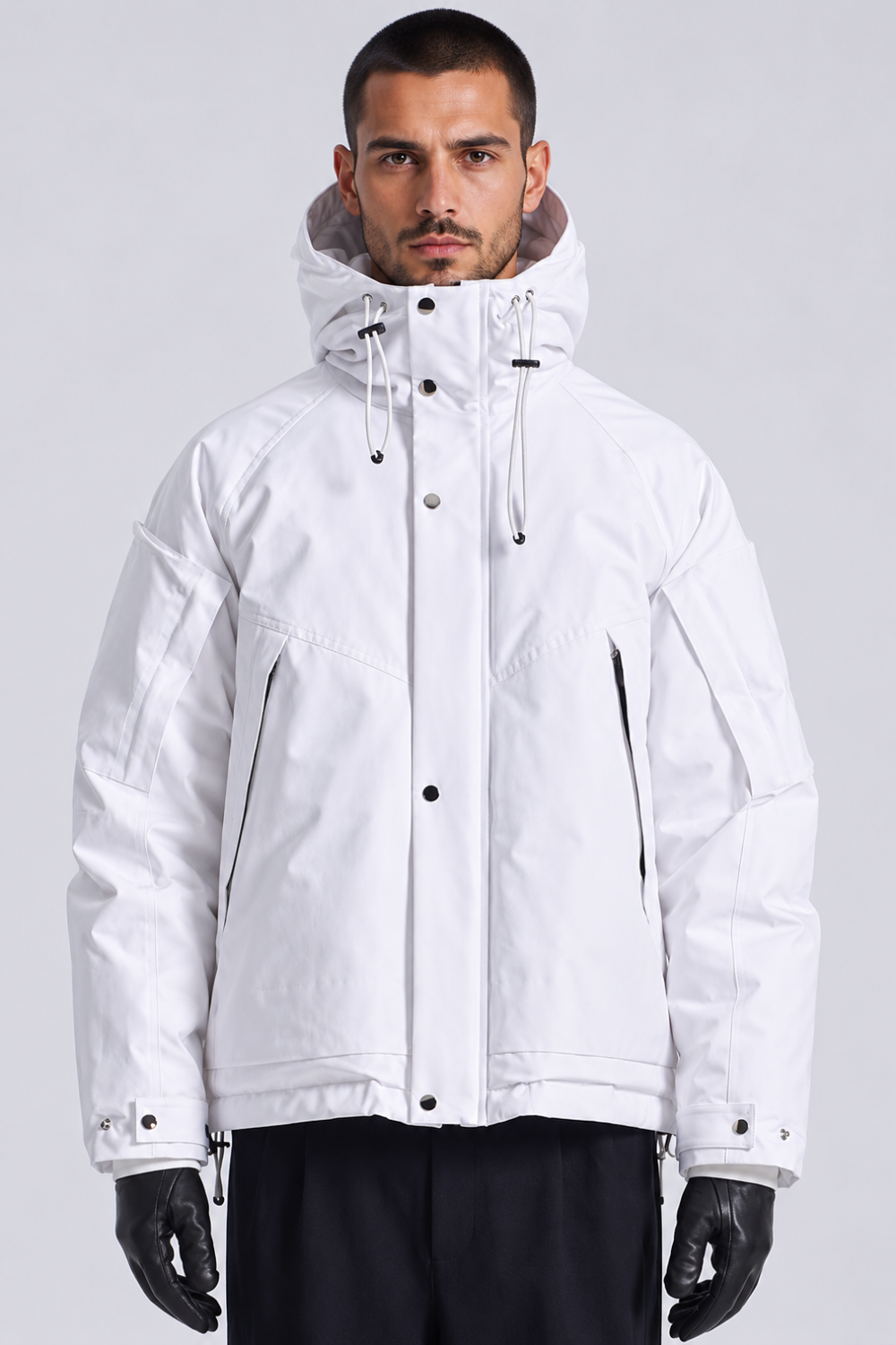 Hooded Down Puffer Jacket W/ 3D Sleeve Pocket White