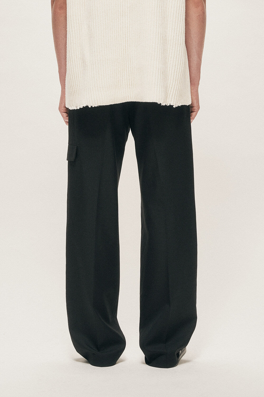 Wide Leg Wool Cargo Trousers Black