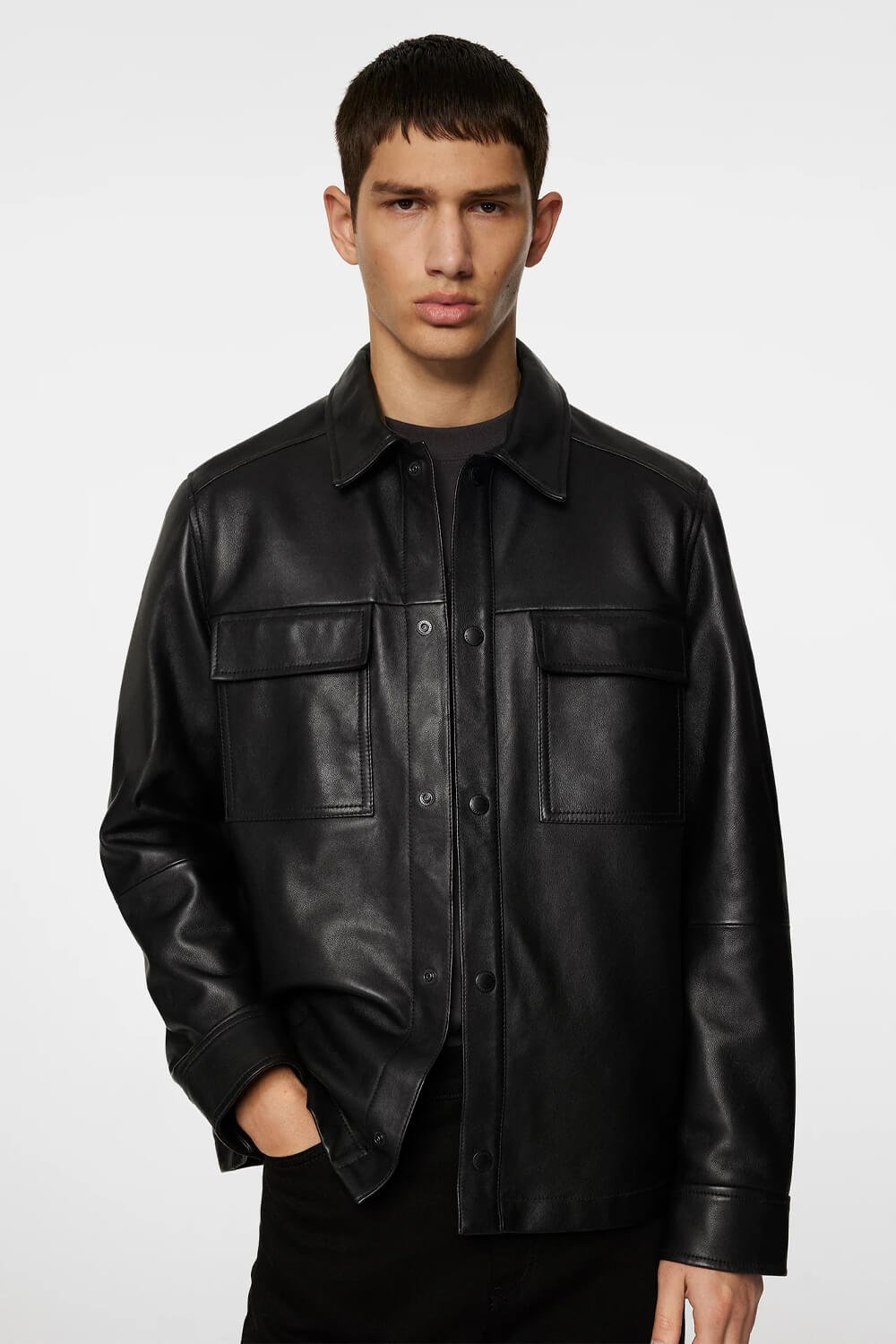 Wilden Lamb Leather Overshirt Black