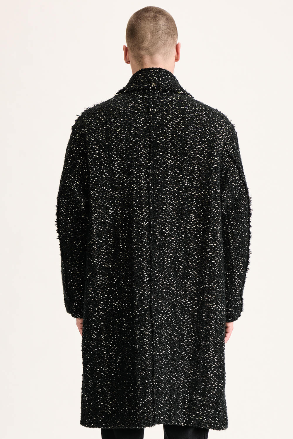 Wool/Alpaca/Linen Double-Breasted Knit Overcoat Black