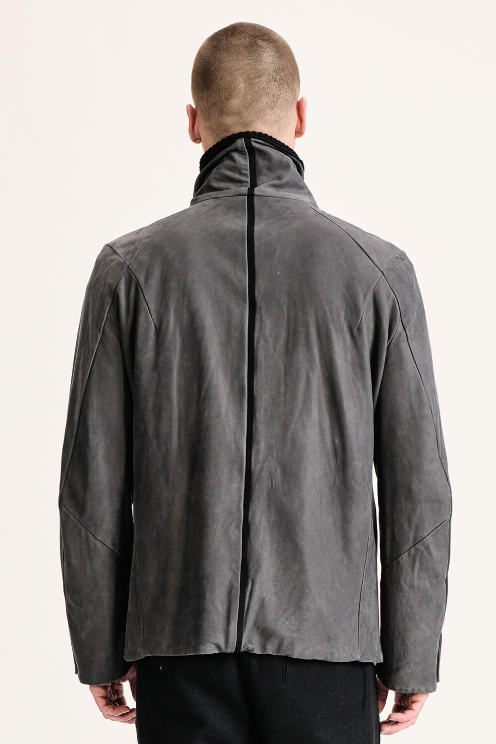 Wool Interior Lamb Leather Zip-Up Jacket Charcoal
