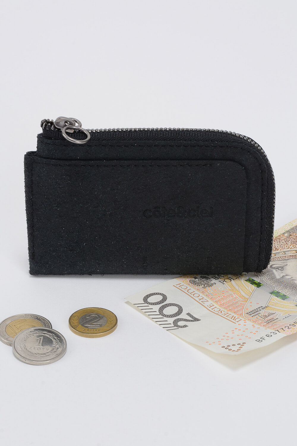 Zippered Recycled Leather Wallet Black