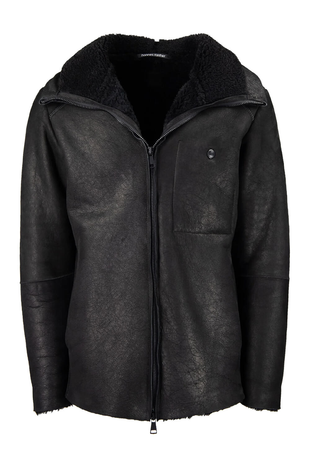 Italian Leather Shearling Bomber Jacket Black