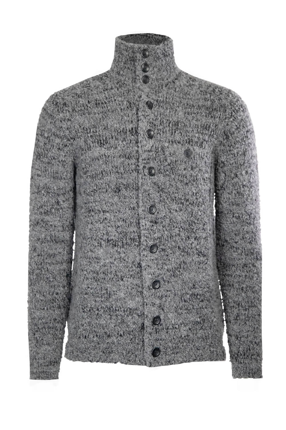 Button-Up High Collar Wool Cardigan Grey/Black