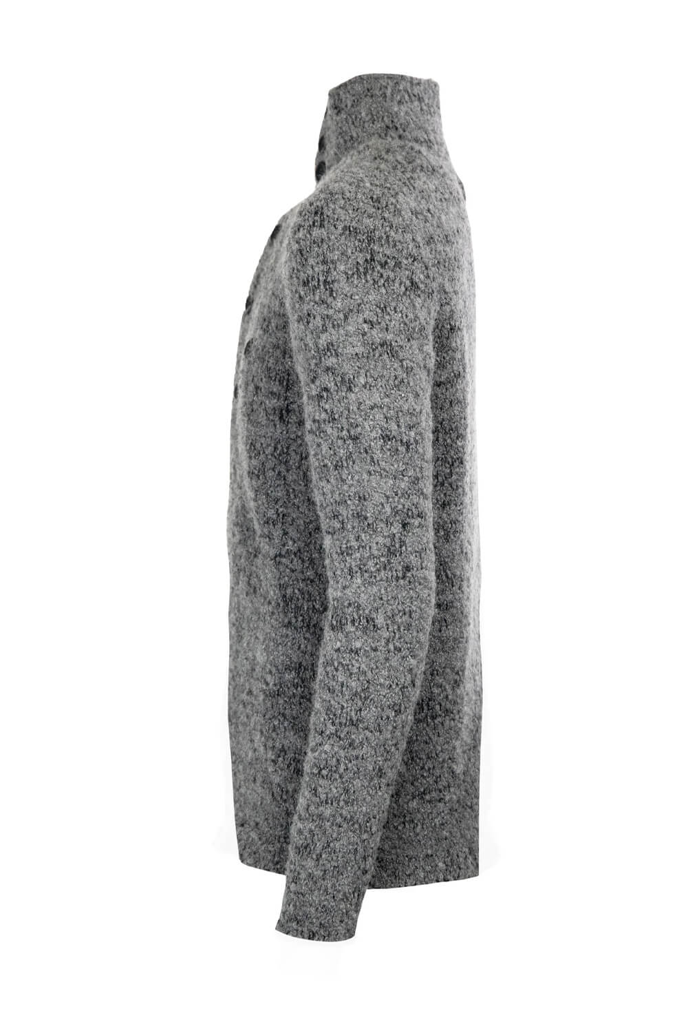 Button-Up High Collar Wool Cardigan Grey/Black