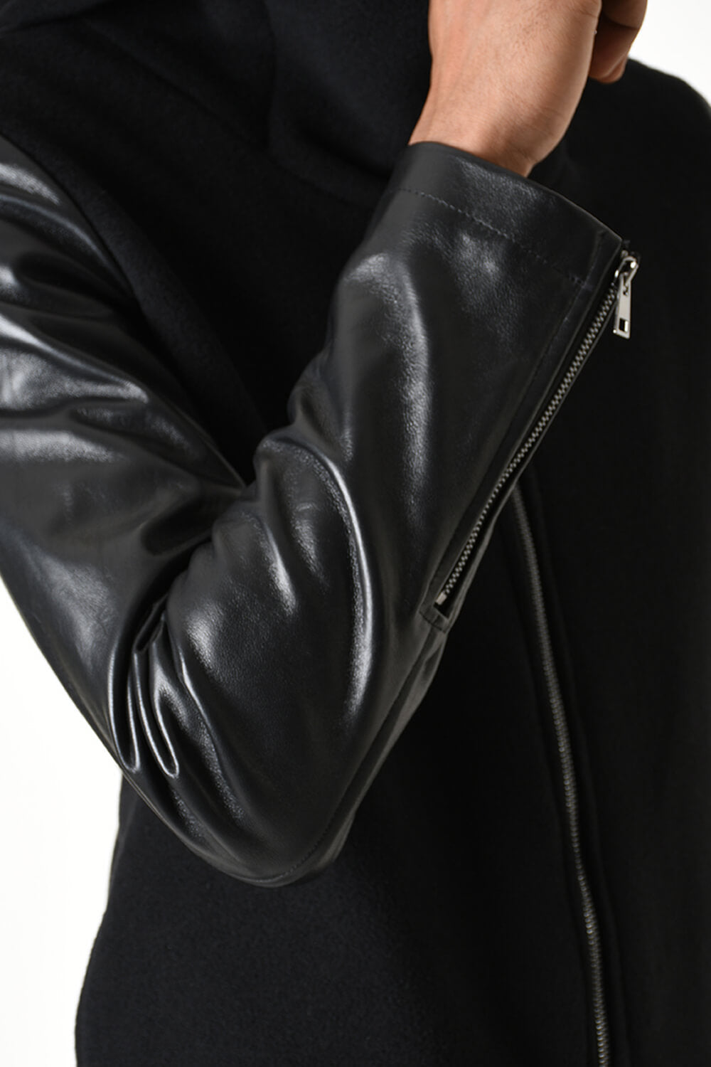 Wool/Leather Sleeve Jacket Black