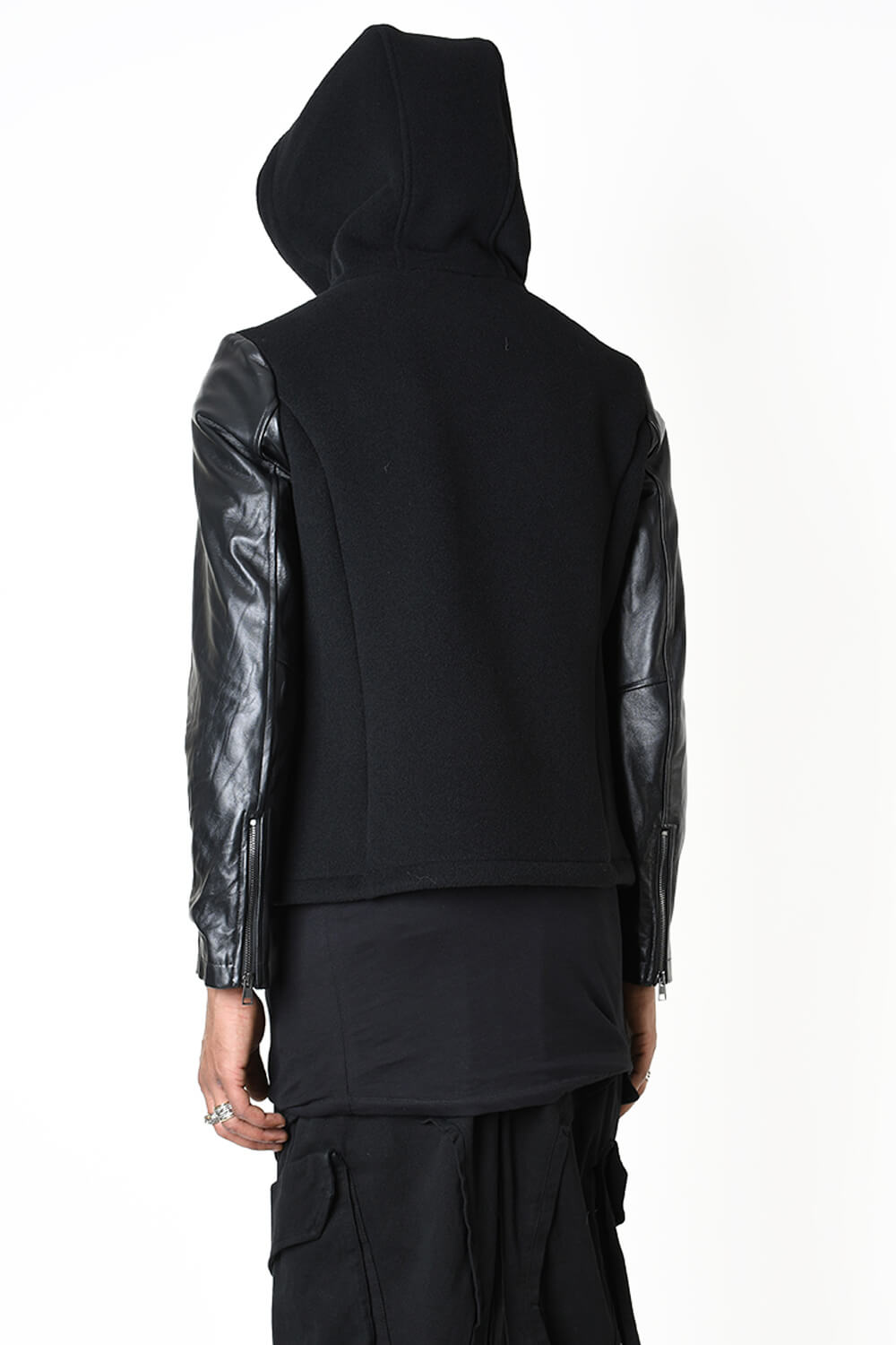 Wool/Leather Sleeve Jacket Black