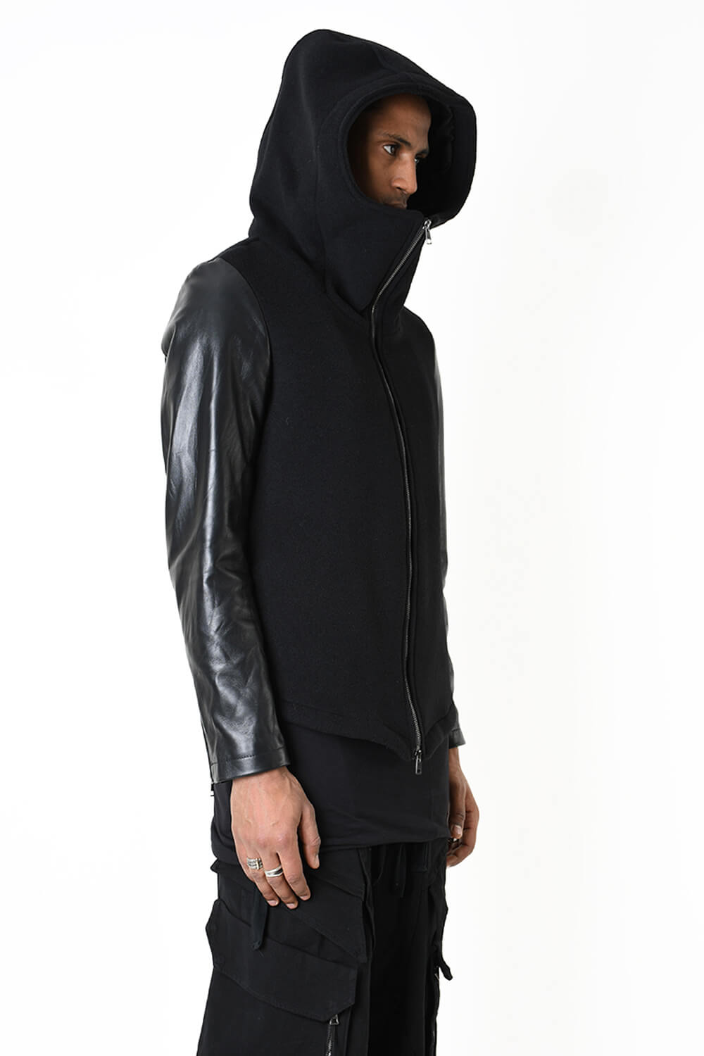 Wool/Leather Sleeve Jacket Black