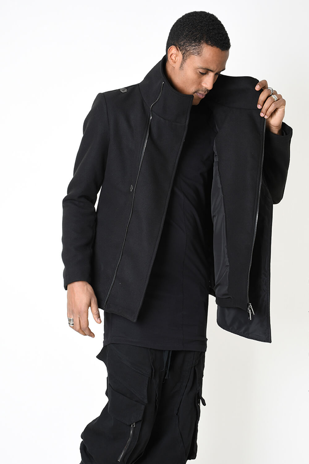 Regular Cloth & Nylon Insert Coat Black