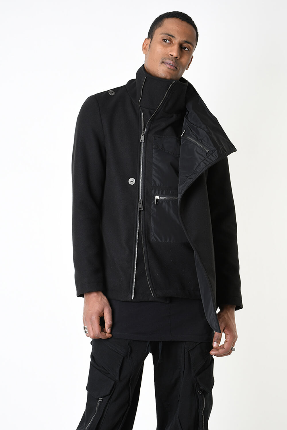 Regular Cloth & Nylon Insert Coat Black